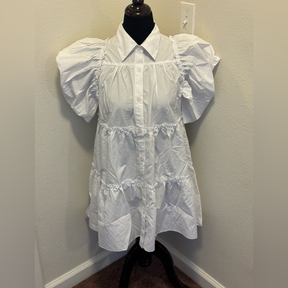 girl soul Dresses & Skirts - Girl Soul White Cotton Puff Sleeve Dress A Line Flare Swing Forever 21 S NEW